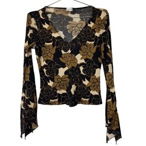 Vintage Y2K Charlotte Russe Sheer Floral Bell Sleeve Top Large Whimsygoth Witchy